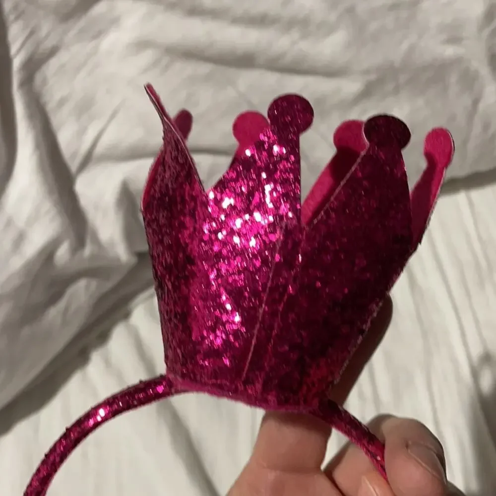 Gymboree hot pink glitter crown headband worn once for photos euc